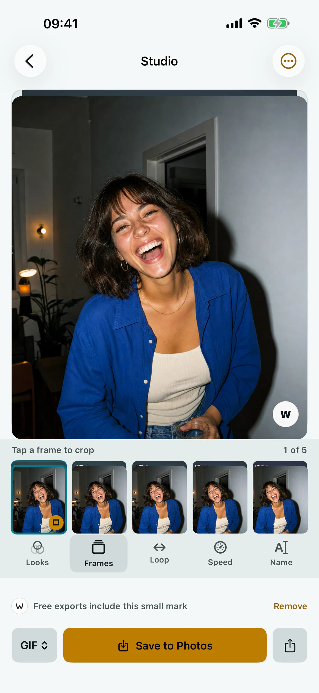 Wigglegram Studio showing five captured portrait frames